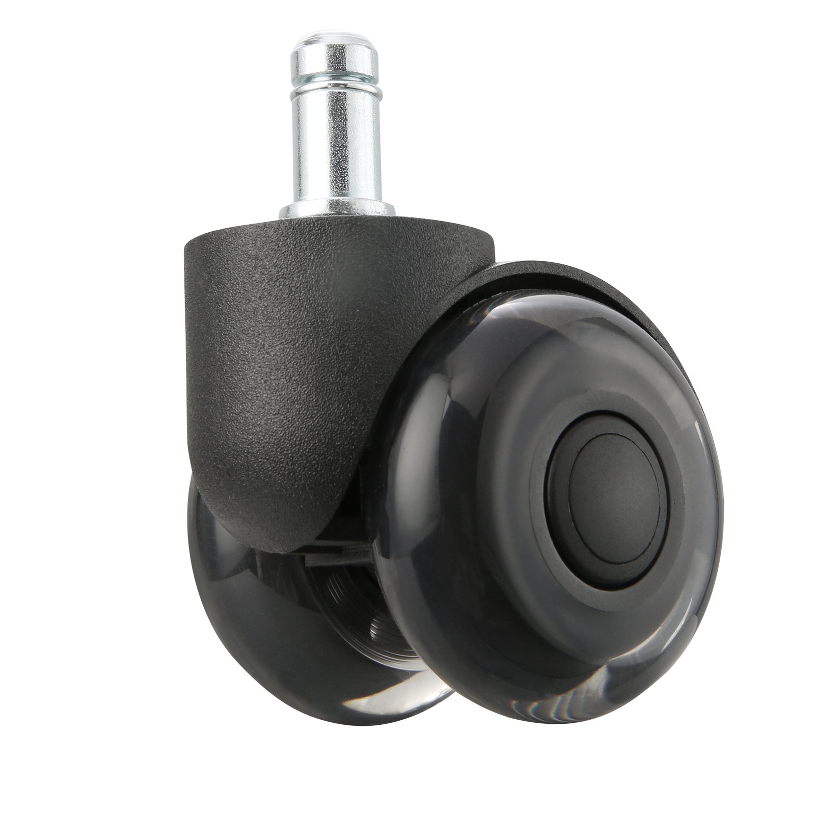 Ruedas para silla de oficina VEVOR de color negro y transparente con vástago de metal para una fácil instalación.