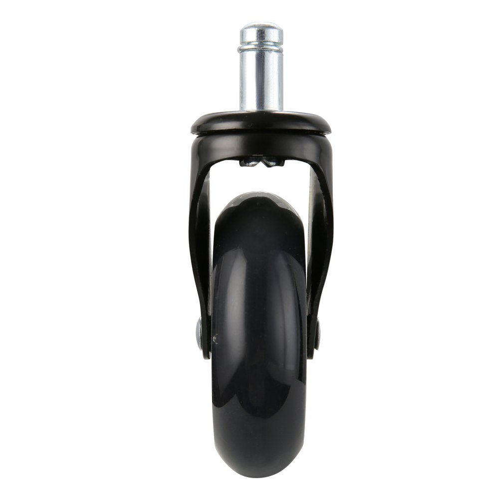 Rueda de silla de oficina VEVOR negra con vástago metálico, vista frontal sobre fondo blanco.