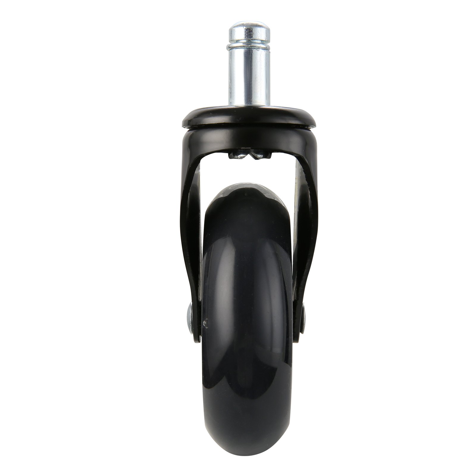 Rueda de silla de oficina VEVOR negra con vástago metálico, vista frontal sobre fondo blanco.