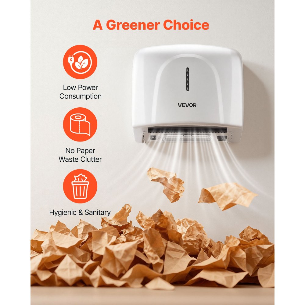 Secador de manos VEVOR, secador de manos de aire para baño de 1300 W, automático de alta velocidad con filtro HEPA, secado rápido, construcción de ABS de primera calidad, AC110-120 V, montaje en pared comercial para baño doméstico, habitación de invitados, alojamiento.