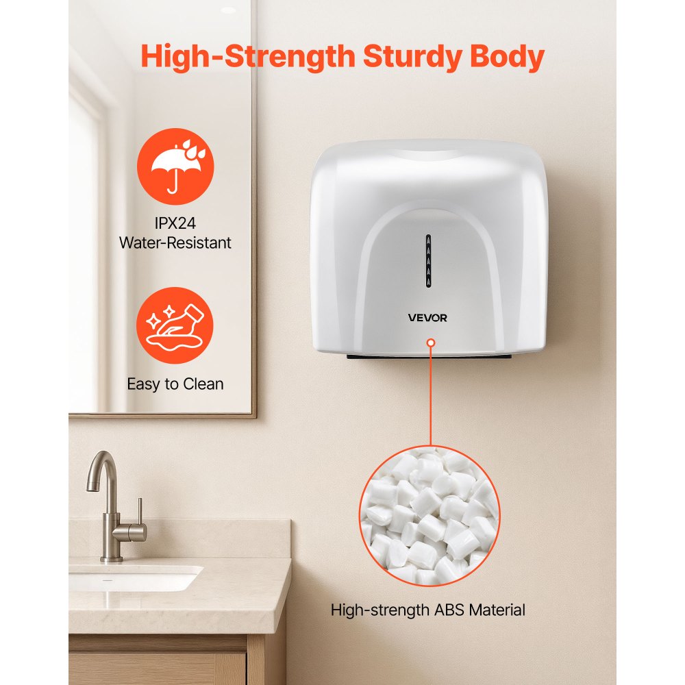 Secador de manos VEVOR, secador de manos de aire para baño de 1300 W, automático de alta velocidad con filtro HEPA, secado rápido, construcción de ABS de primera calidad, AC110-120 V, montaje en pared comercial para baño doméstico, habitación de invitados, alojamiento.