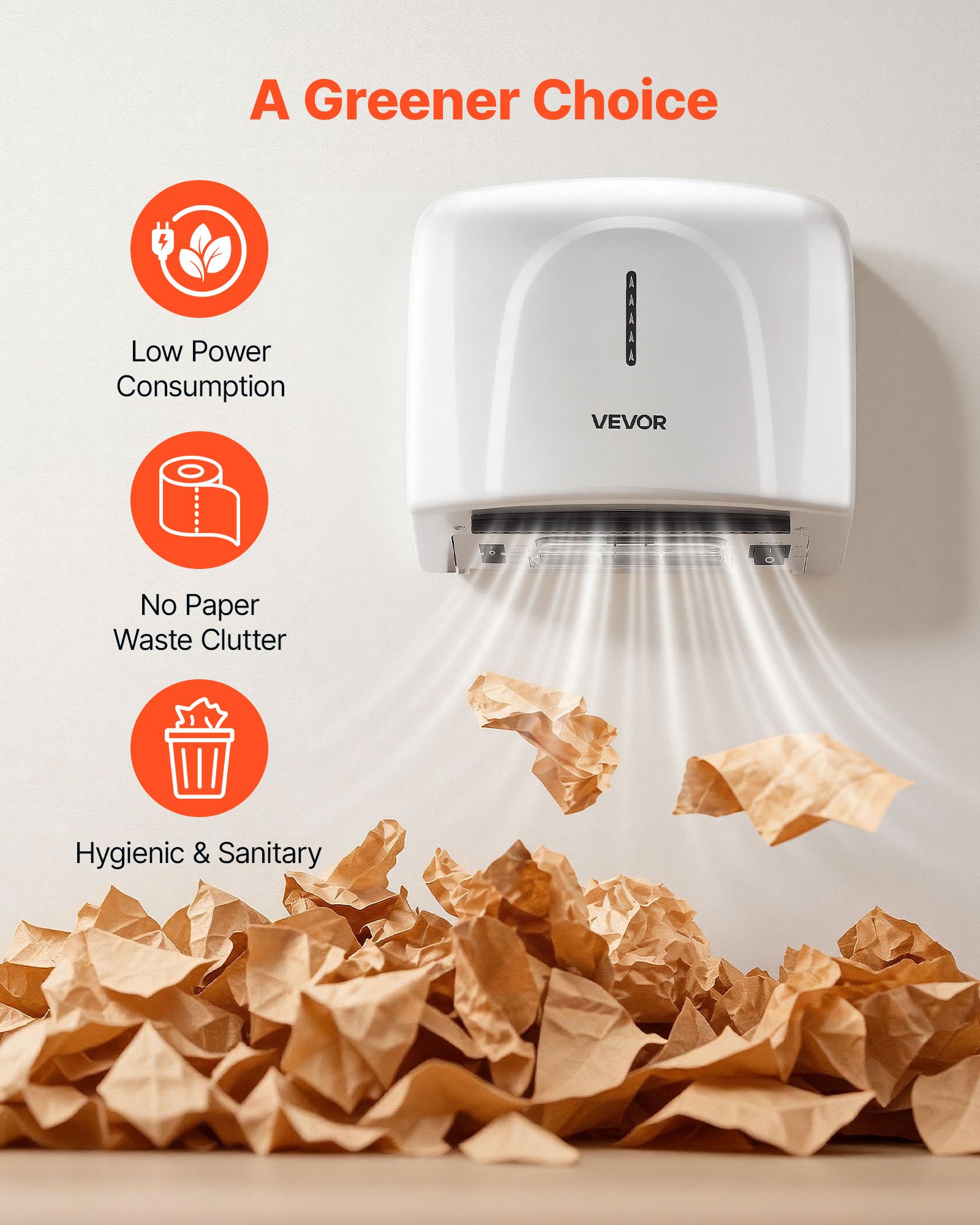Secador de manos VEVOR, secador de manos de aire para baño de 1300 W, automático de alta velocidad con filtro HEPA, secado rápido, construcción de ABS de primera calidad, AC110-120 V, montaje en pared comercial para baño doméstico, habitación de invitados, alojamiento.