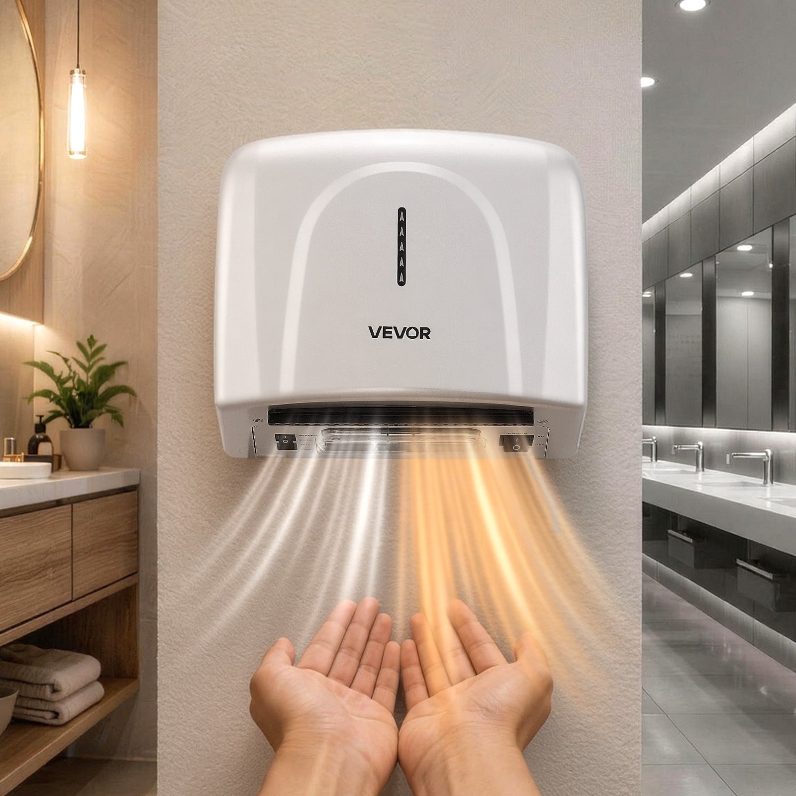 Secador de manos VEVOR, secador de manos de aire para baño de 1300 W, automático de alta velocidad con filtro HEPA, secado rápido, construcción de ABS de primera calidad, AC110-120 V, montaje en pared comercial para baño doméstico, habitación de invitados, alojamiento.