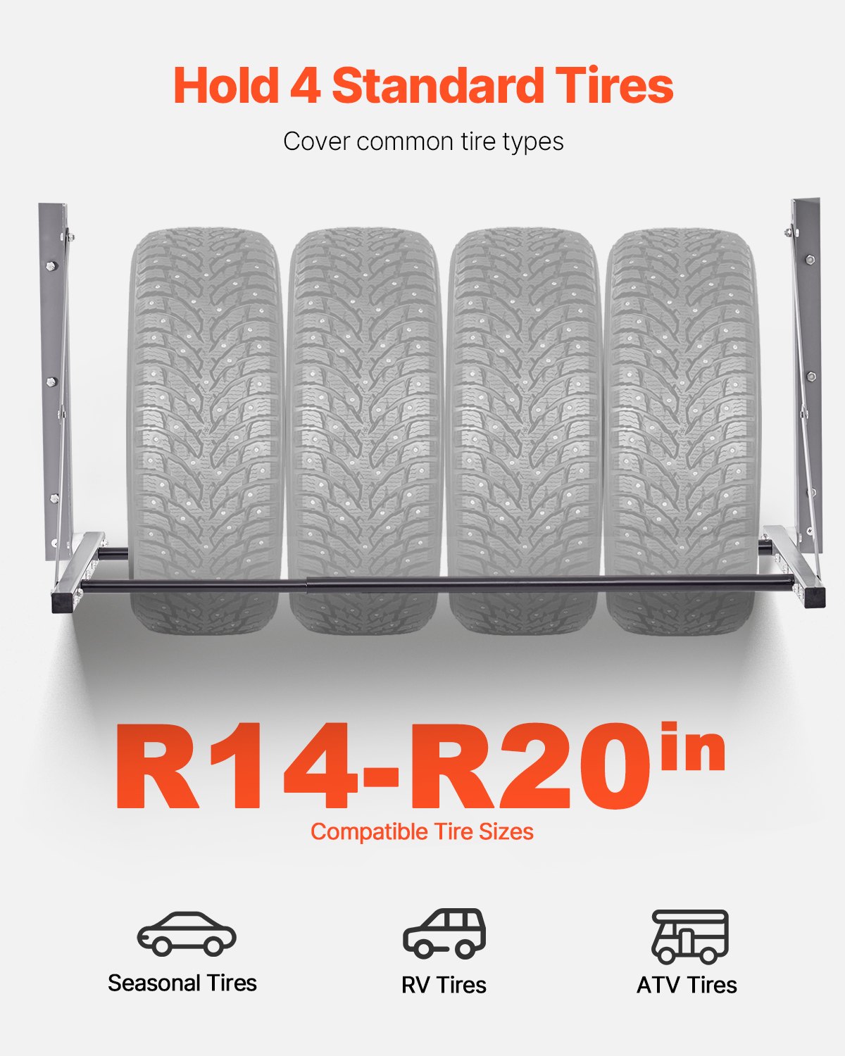 Estante de almacenamiento para neumáticos plegable de pared de 32" a 48" ajustable para garaje
