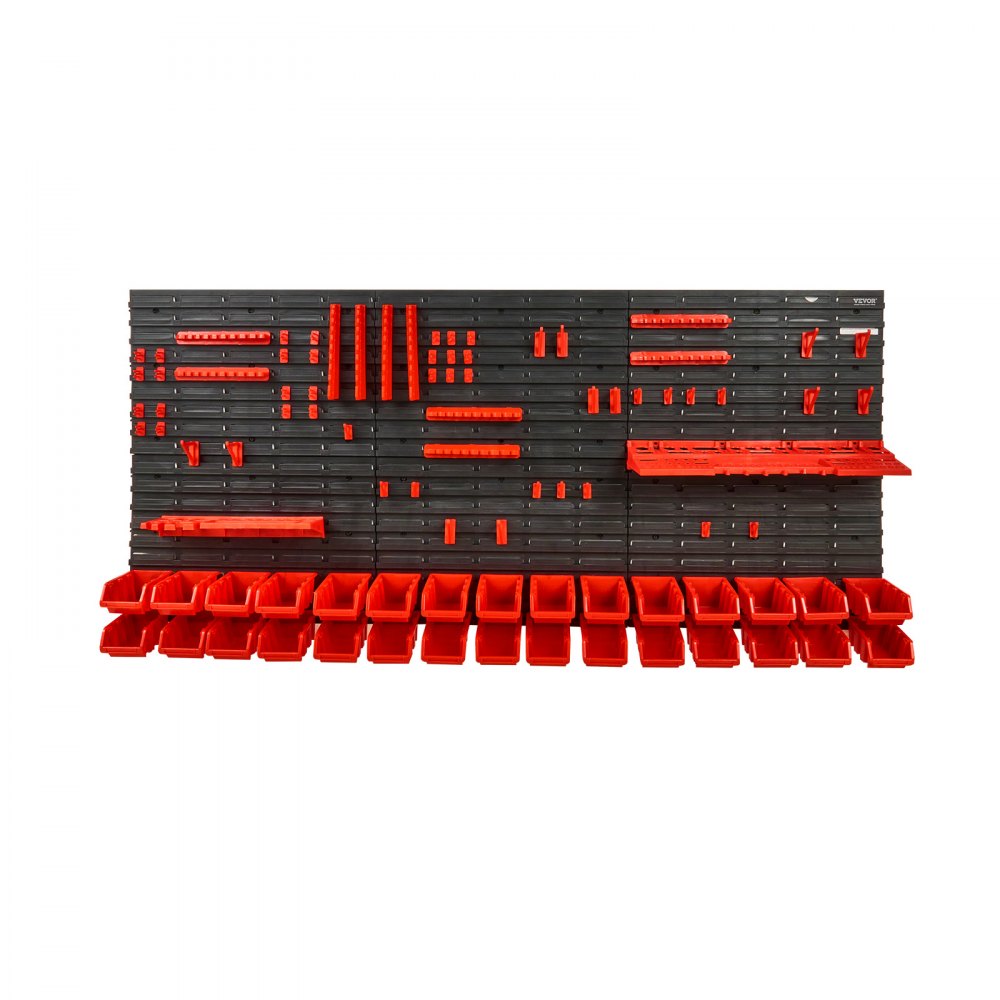 VEVOR - Contenedores de almacenamiento de pared (30 unidades), organizador de piezas de plástico para garaje, taller, con paneles de pared, soportes y ganchos, organizador de herramientas para tuercas, pernos, tornillos, clavos, cuentas y botones, color negro y rojo.