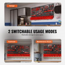 VEVOR Contenedores de almacenamiento montados en la pared, organizador de piezas de 30 contenedores, herramientas de taller de plástico para garaje con paneles de pared/portaherramientas/ganchos, organizador de herramientas para tuercas, pernos, tornillos, clavos, cuentas, botones, negro y rojo
