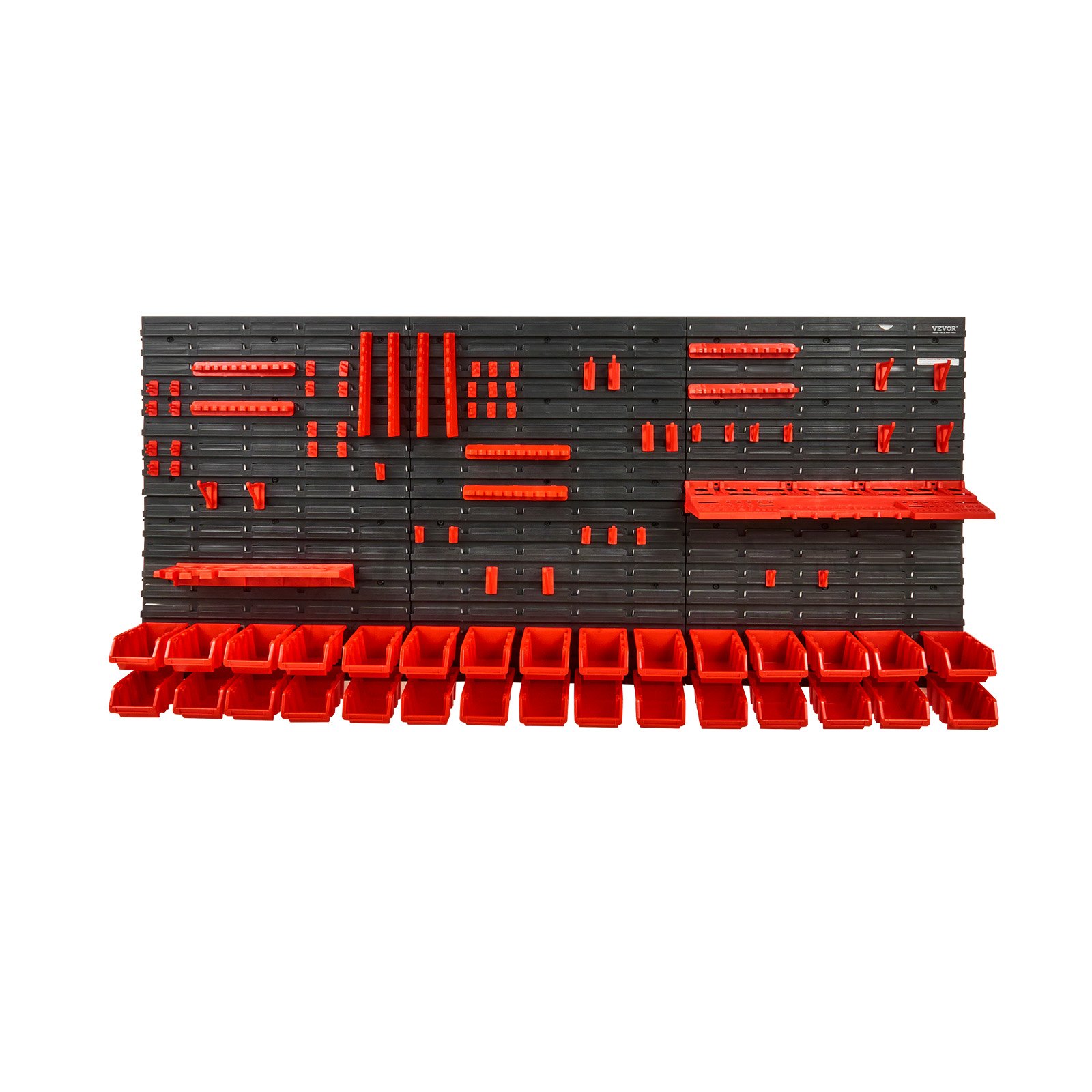 VEVOR - Contenedores de almacenamiento de pared (30 unidades), organizador de piezas de plástico para garaje, taller, con paneles de pared, soportes y ganchos, organizador de herramientas para tuercas, pernos, tornillos, clavos, cuentas y botones, color negro y rojo.