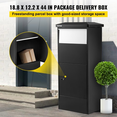 VEVOR Buzón de Correo Independiente Bloqueo de Código Buzón de Paquetería Negro y Blanco Buzón para Paquetes 18,9"x12"x44" Gran Capacidad en Porche Patio para Recibo de Carta Revista Paquetes Grandes