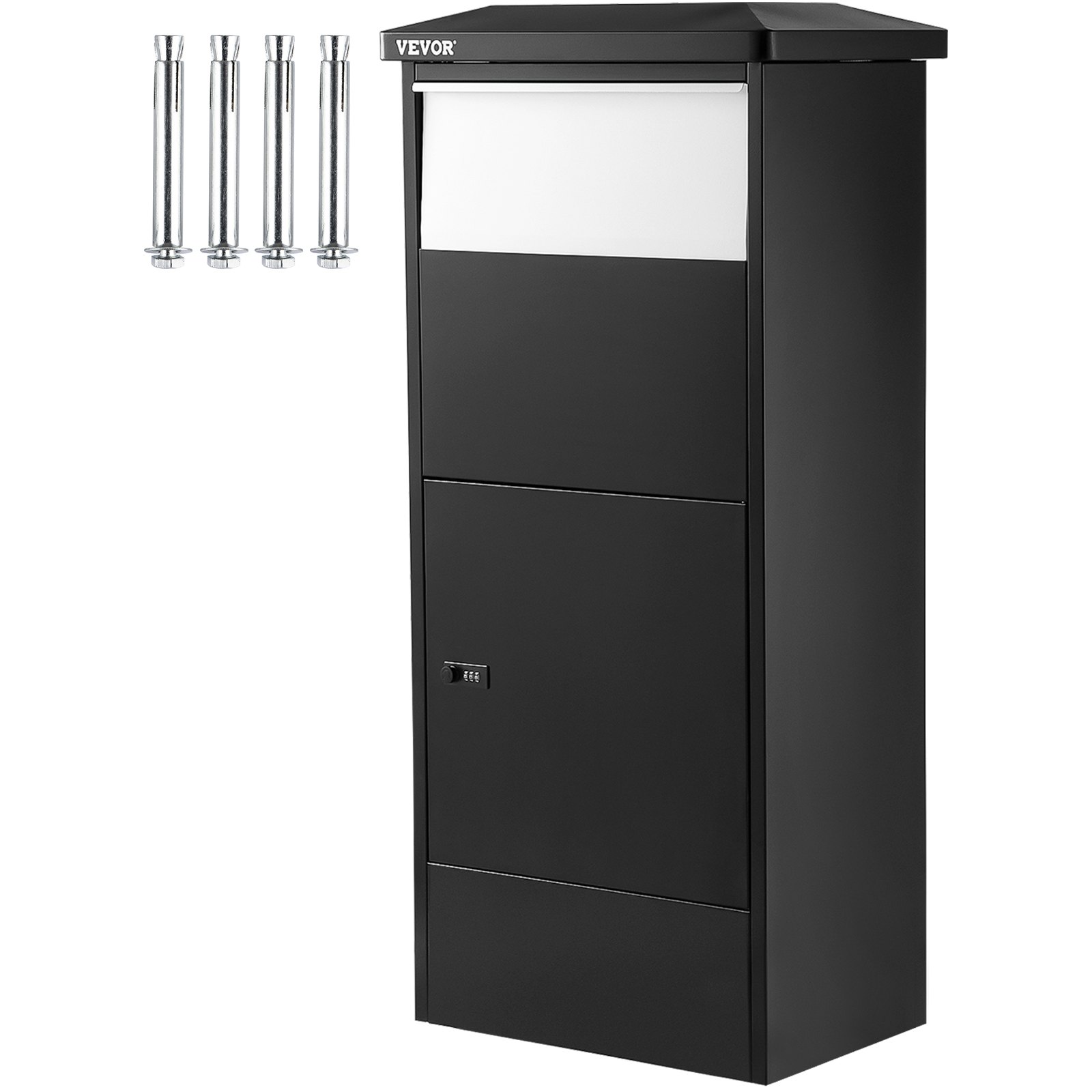 Caja de entrega de paquete VEVOR con cuatro pernos de montaje, diseño con cerradura negra.