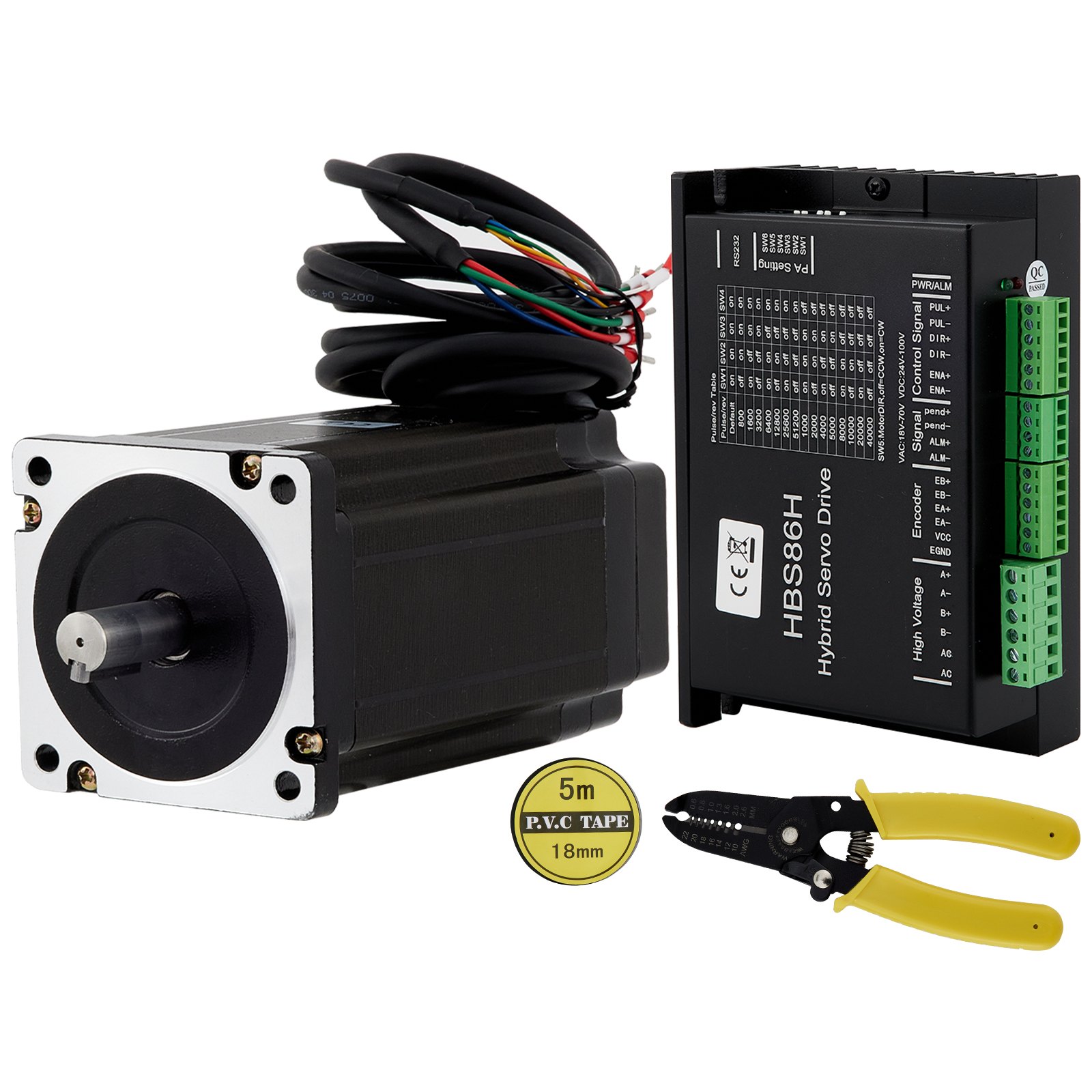 Servomotor paso a paso VEVOR nema34 con controlador hbs86h, pelacables y cinta de pvc.