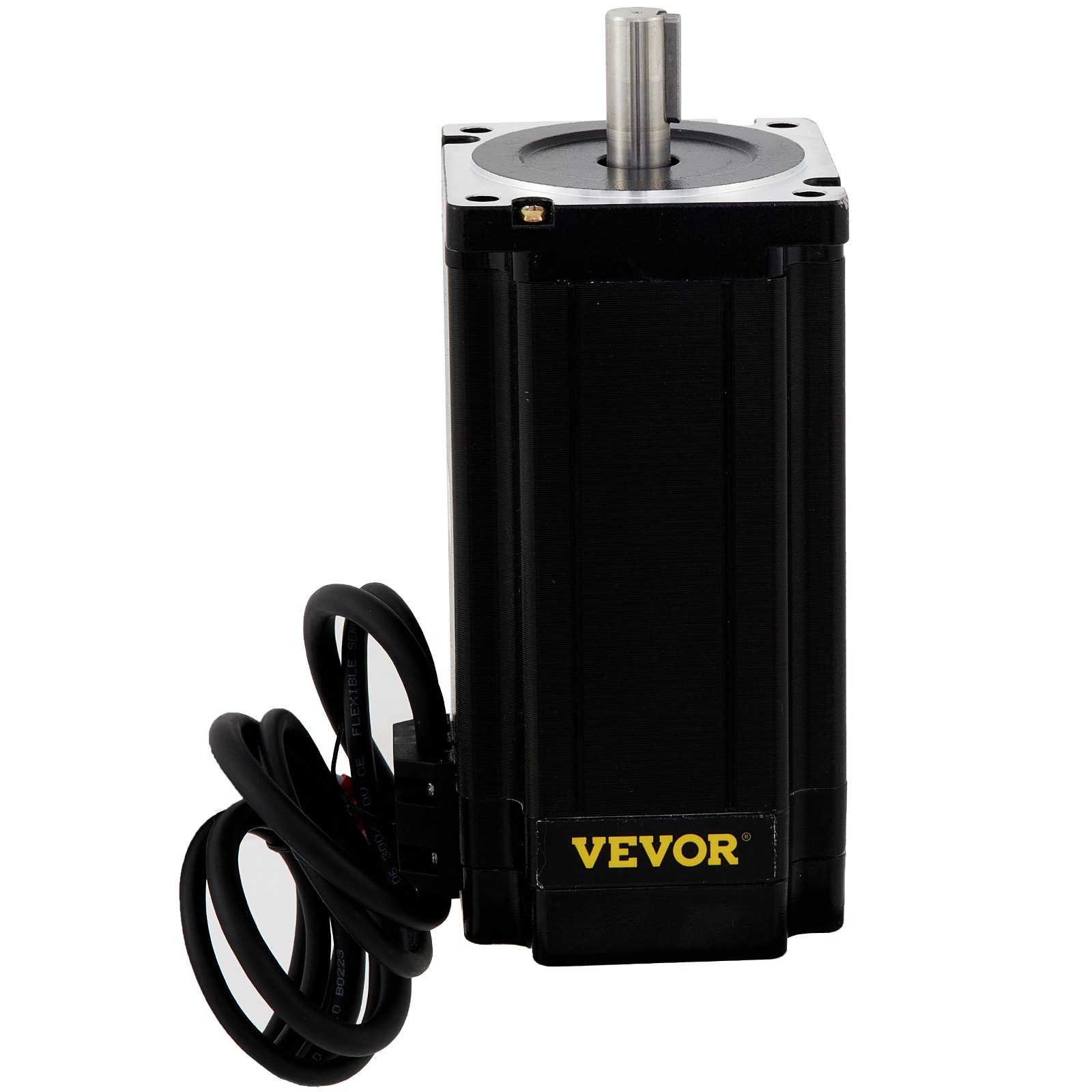 Servomotor paso a paso VEVOR nema34 con carcasa negra y cables conectados.