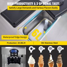 VEVOR Máquina comercial de helado suave de 2200 W, 3 sabores, 5,3 a 7,4 galones por hora, preenfriamiento por la noche, panel LCD de limpieza automática para restaurantes, snack bar, astilla