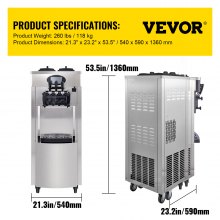 VEVOR Máquina comercial de helado suave de 2200 W, 3 sabores, 5,3 a 7,4 galones por hora, preenfriamiento por la noche, panel LCD de limpieza automática para restaurantes, snack bar, astilla