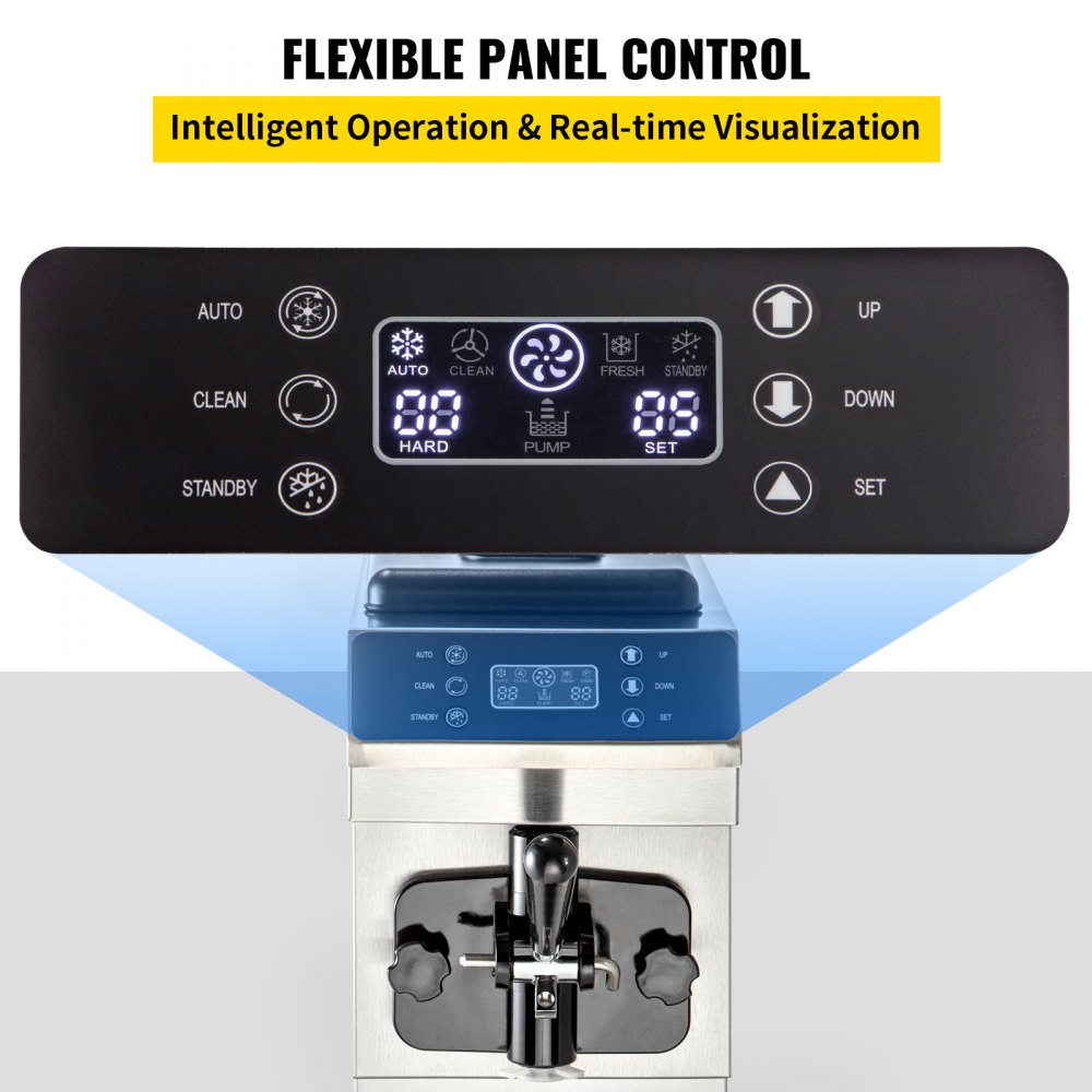 Máquina de helado suave VEVOR con panel de control flexible y funcionamiento inteligente.