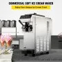 Máquina de helado suave VEVOR en una cocina moderna con conos de helado en el mostrador.