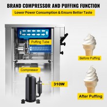 VEVOR Máquina comercial de helado suave 13L/H (3.4Gal/H) Máquina de helados Máquina de helado de sabor único Comercial con preenfriamiento 1200W