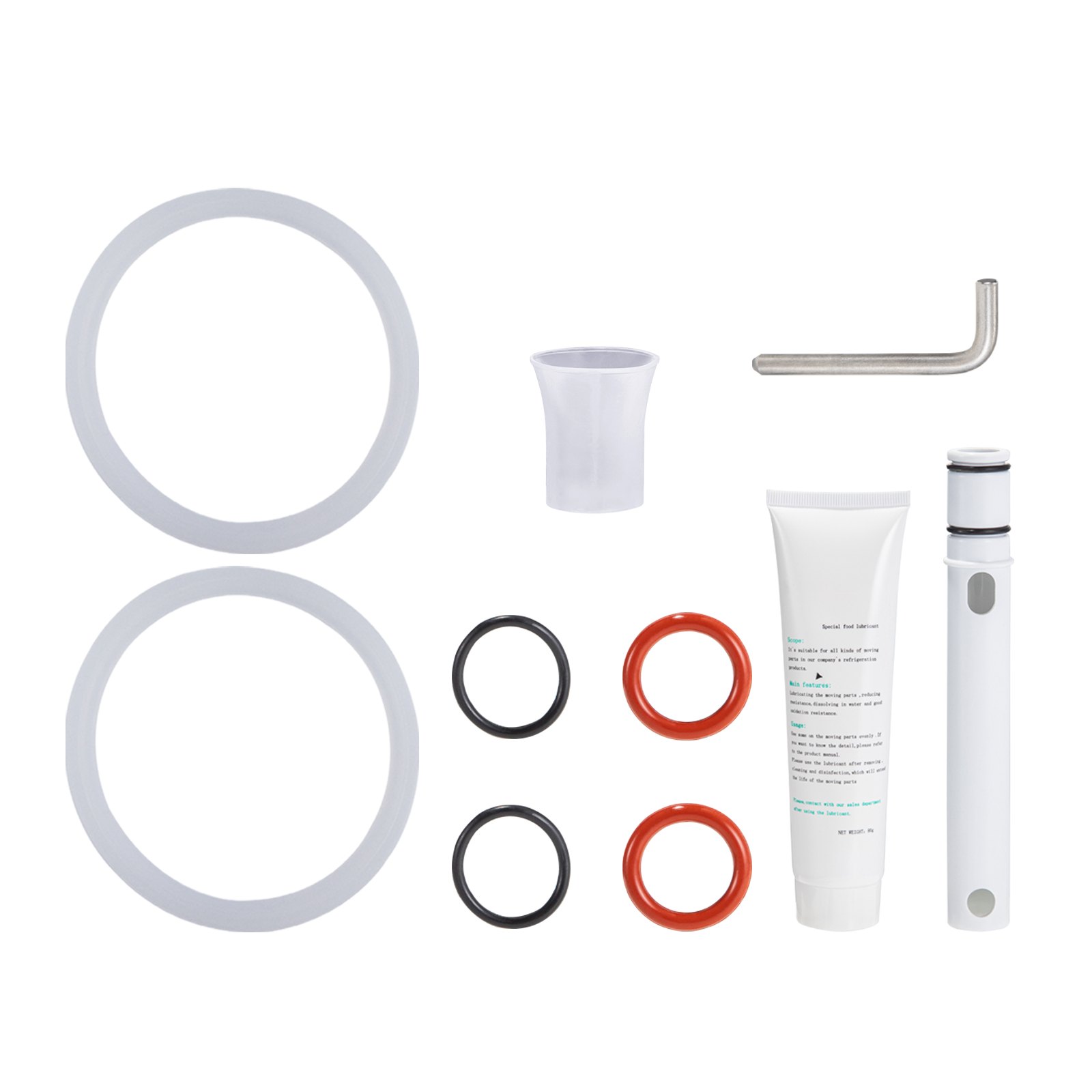 Kit de mantenimiento para máquina de helado suave VEVOR con anillos, lubricante y llave.