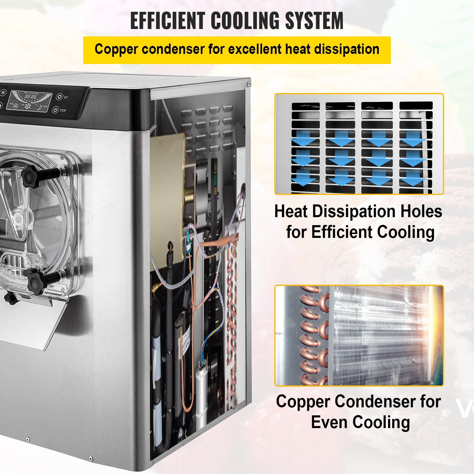 Máquina de helados comercial VEVOR de 1400 W, 20/5,3 Gph, máquina para hacer helados duros con pantalla LED, temporizador de apagado automático, un sabor, ideal para restaurantes, bares y supermercados.