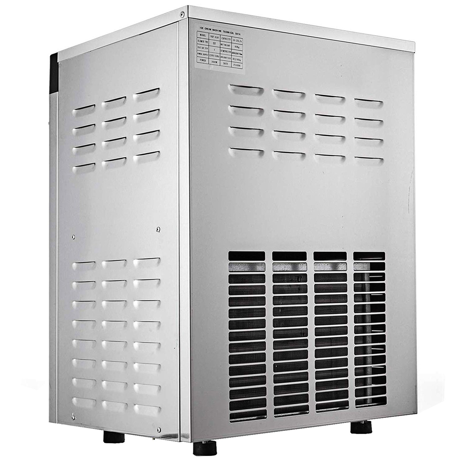 Máquina de helados comercial VEVOR de 1400 W, 20/5,3 Gph, máquina para hacer helados duros con pantalla LED, temporizador de apagado automático, un sabor, ideal para restaurantes, bares y supermercados.