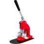 Máquina para hacer botones VEVOR de color rojo con mango negro sobre fondo blanco.