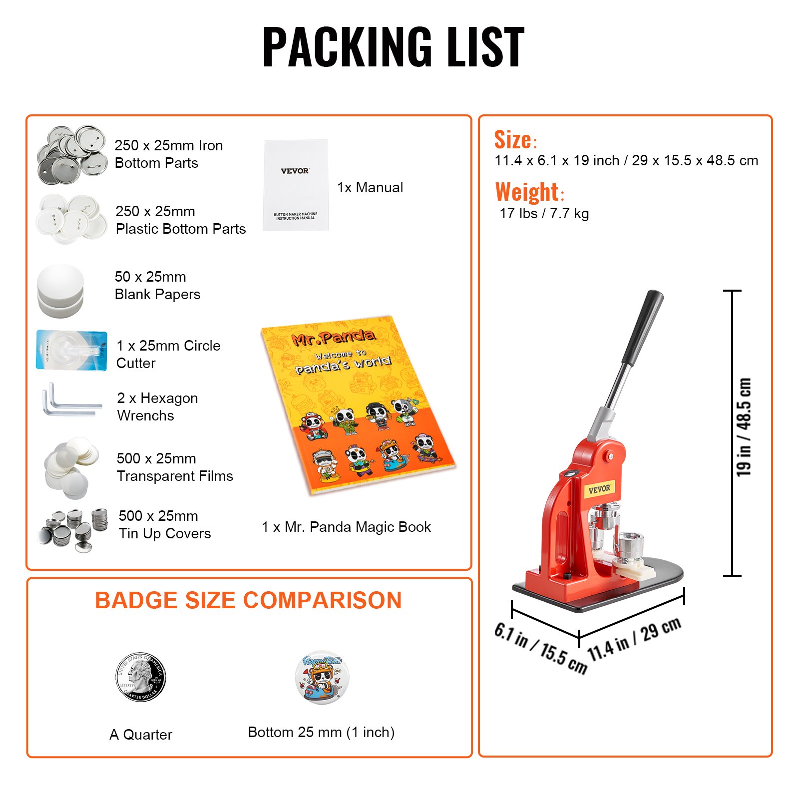 Máquina para hacer botones VEVOR, kit de prensa perforadora de insignias de 25 mm (1 pulgada), máquina para hacer pins de regalo para niños, suministros para hacer botones con 500 piezas de botones, cortador circular y libro mágico