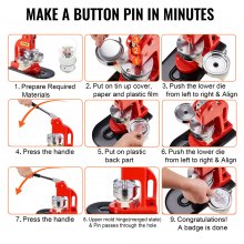 VEVOR Máquina Para Fabricar Botones Máquina De Prensa De Insignias Button Maker Machine Badge Pin Machine 2.25 58 Mm 500 Piezas gratis Kit de prensa