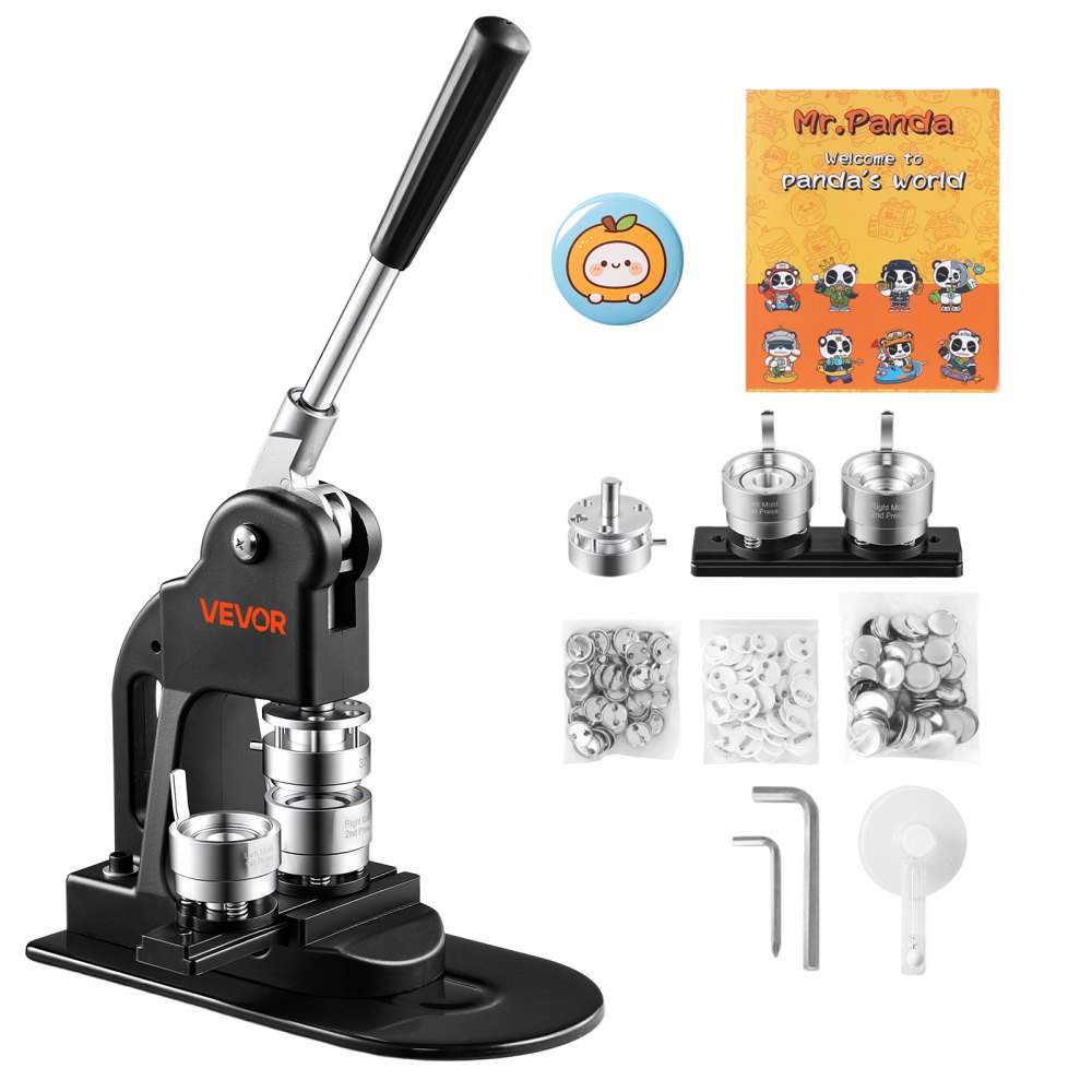 VEVOR Máquina para Hacer Chapas 32 mm Prensa de Pines de Metal y Plástico, para Personalizar Regalos, Llaveros, Imanes de Nevera, 500 Conjuntos de Botones, Cortador Circular, Llave Hexagonal, Negro