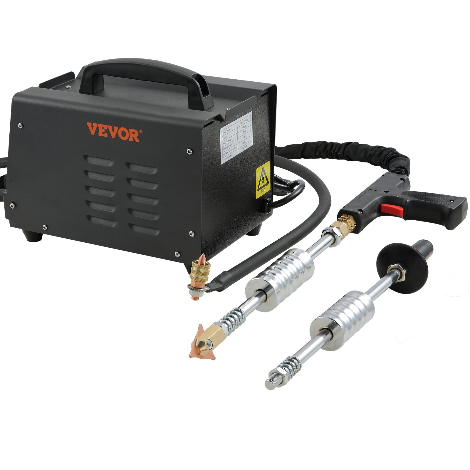 Extractor de puntos de panel VEVOR con mango de control y accesorios sobre fondo blanco.