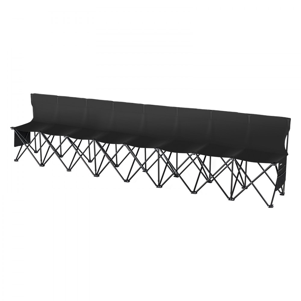 Banco plegable portátil VEVOR, banco de fútbol plegable de 8 plazas con bolsillos laterales y bolsa de transporte, asiento ligero con respaldo para fútbol, béisbol, camping y eventos al aire libre, color negro