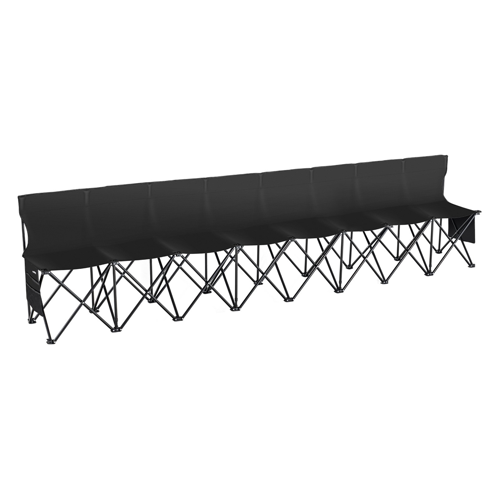 Banco deportivo plegable VEVOR con asientos negros y un marco plegable resistente para asientos de equipo.