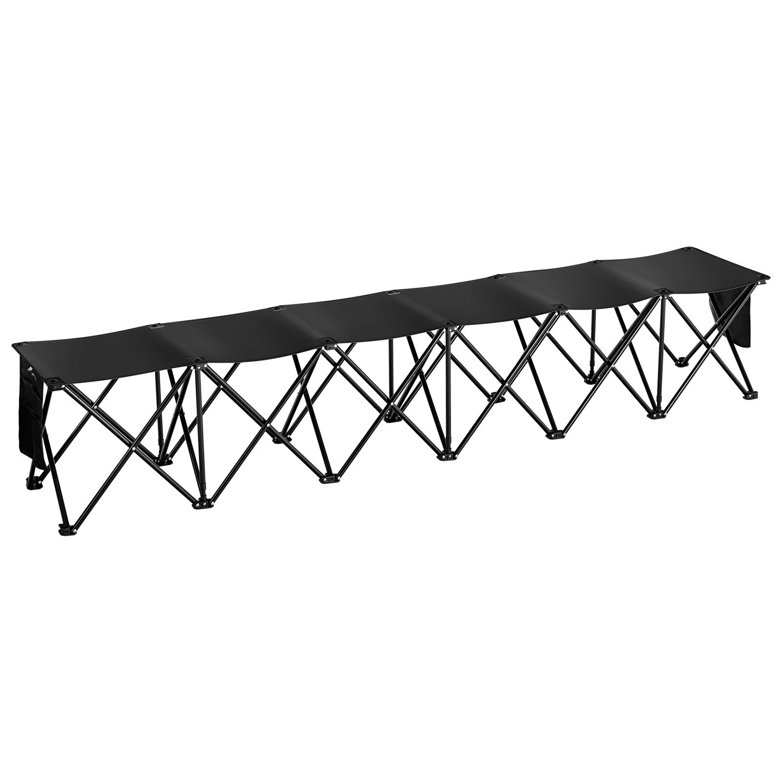 Banco deportivo plegable portátil VEVOR con seis asientos y marco negro resistente para actividades al aire libre.