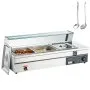 VEVOR Calentador de alimentos comercial de 3 sartenes, mesa de vapor eléctrica de 3 x 12 cuartos con cubierta de vidrio templado, encimera de 1500 W de acero inoxidable Buffet Bain Marie 86-185 °F control de temperatura para catering, restaurantes, plateado