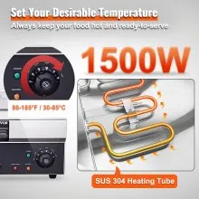 VEVOR Calentador de alimentos comercial de 3 sartenes, mesa de vapor eléctrica de 3 x 12QT con cubierta de vidrio templado, encimera de acero inoxidable de 1500 W Buffet Bain Marie 86-185 °F Control de temperatura para catering, restaurantes, plateado