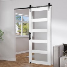 VEVOR Kit de herrajes y puerta de granero, puerta corrediza de madera y vidrio de 32" x 84", suave y silenciosa, kit de puerta de granero con guía de piso 8 en 1 y manija de puerta, losa de madera de abeto y vidrio esmerilado