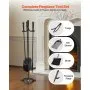 VEVOR Juego de Herramientas para Chimenea 4 en 1, con Soporte de 3 Puntas, Pala para Cenizas, Cepillo, Atizador y Accesorios de Hierro Forjado para Interior Exterior, Negro, 750 x 175 x 195 mm,
