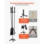 VEVOR Juego de Herramientas para Chimenea 4 en 1, con Soporte de 3 Puntas, Pala para Cenizas, Cepillo, Atizador y Accesorios de Hierro Forjado para Interior Exterior, Negro, 750 x 175 x 195 mm,