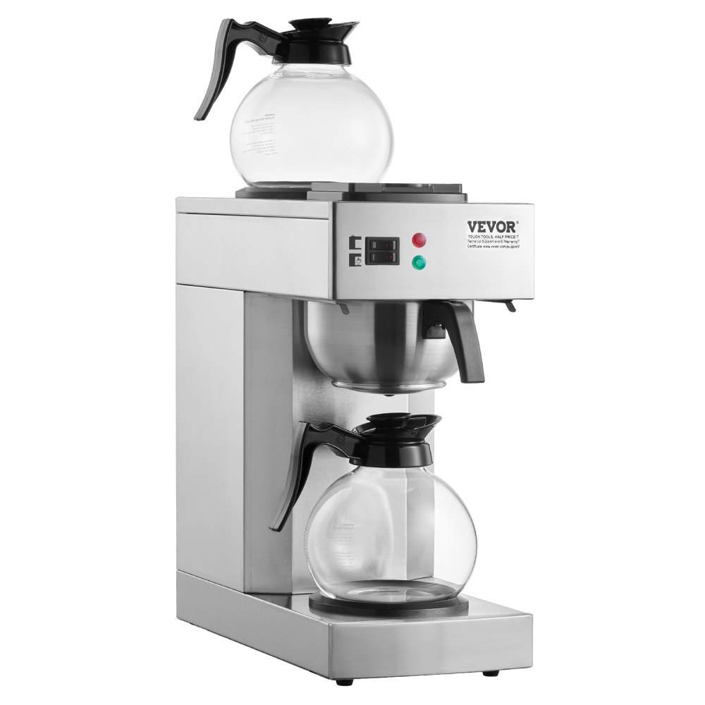Cafetera de goteo comercial de 12 tazas con 2 jarras de vidrio y 2 calentadores para oficina