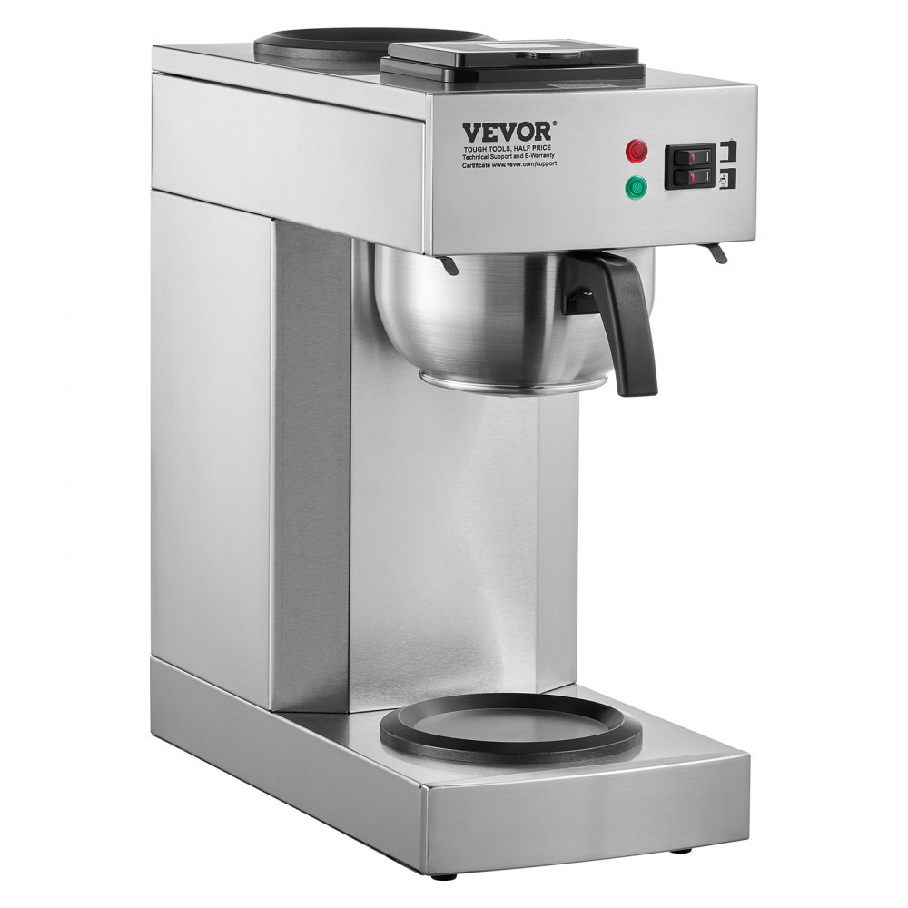 Cafetera de goteo comercial VEVOR de 12 tazas, con 2 jarras de vidrio y 2 platos calentadores, cafetera de acero inoxidable para restaurantes, oficinas y cafeterías.