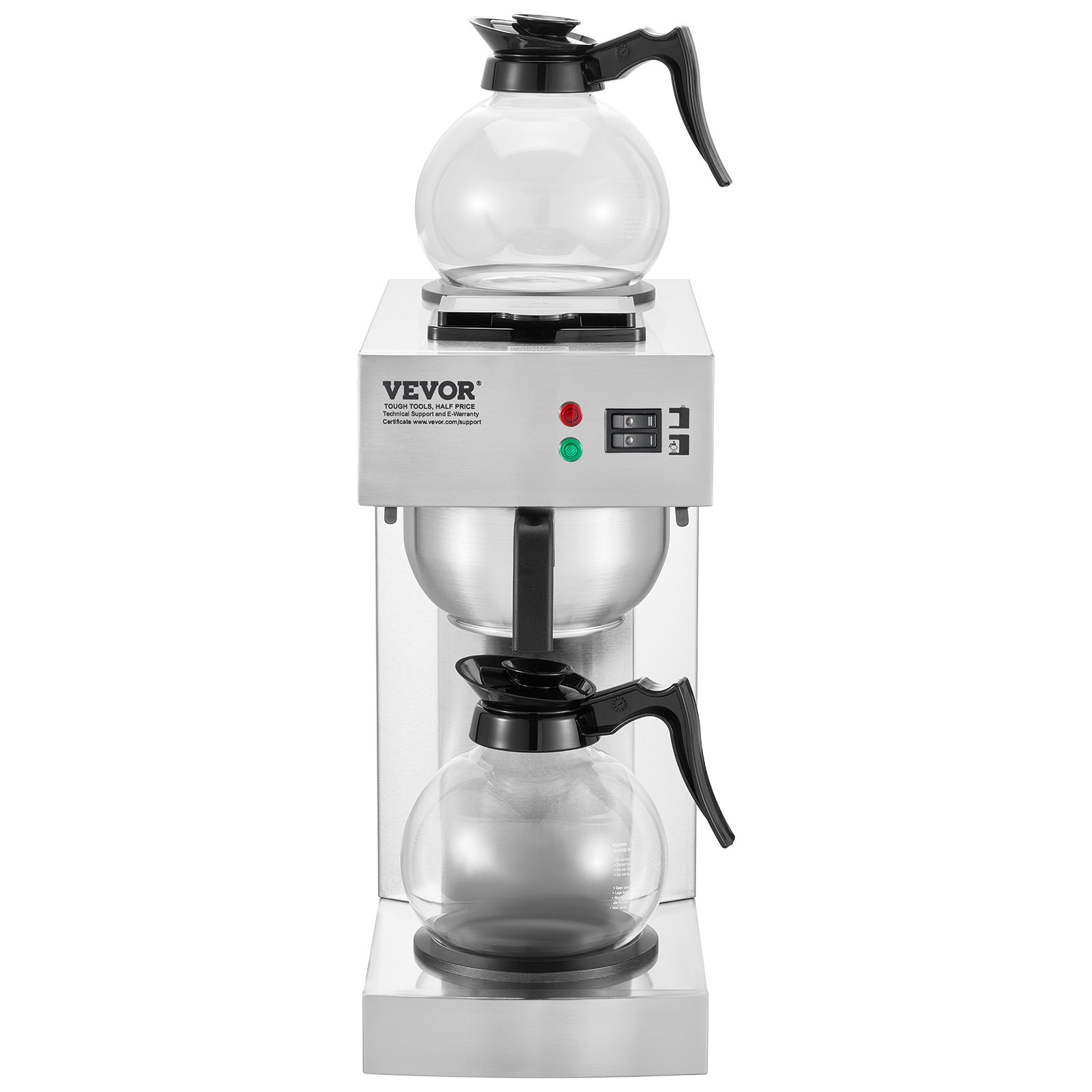 Cafetera de goteo comercial de 12 tazas con 2 jarras de vidrio y 2 calentadores para oficina