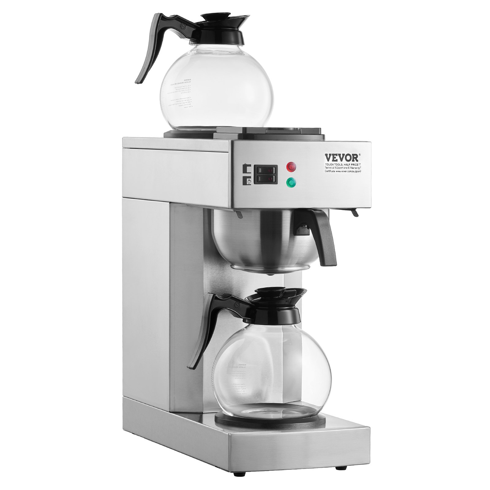 Cafetera de goteo comercial de 12 tazas con 2 jarras de vidrio y 2 calentadores para oficina