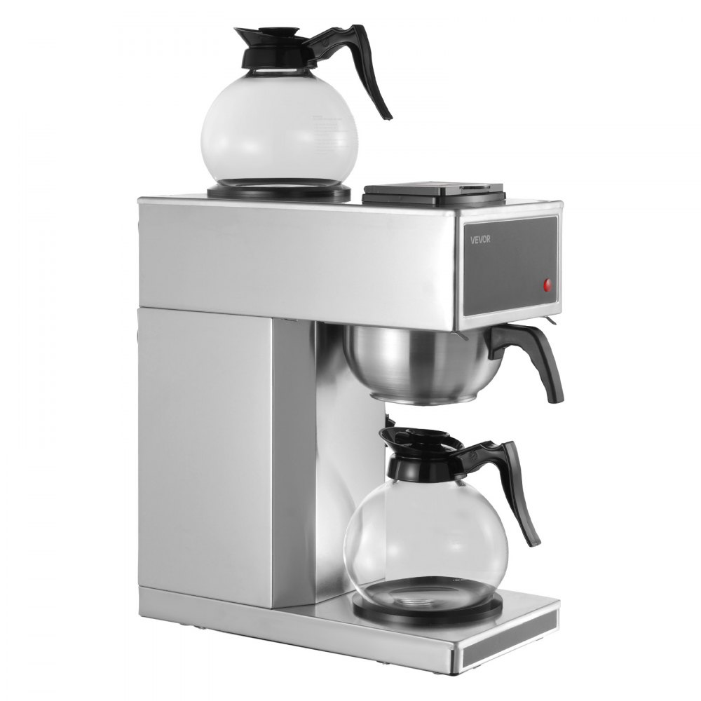 Cafetera de goteo comercial VEVOR, máquina para 12 tazas con 2 jarras de vidrio y 2 placas calentadoras, cafetera de goteo de acero inoxidable, ideal para restaurantes, oficinas, cafeterías y hogares.