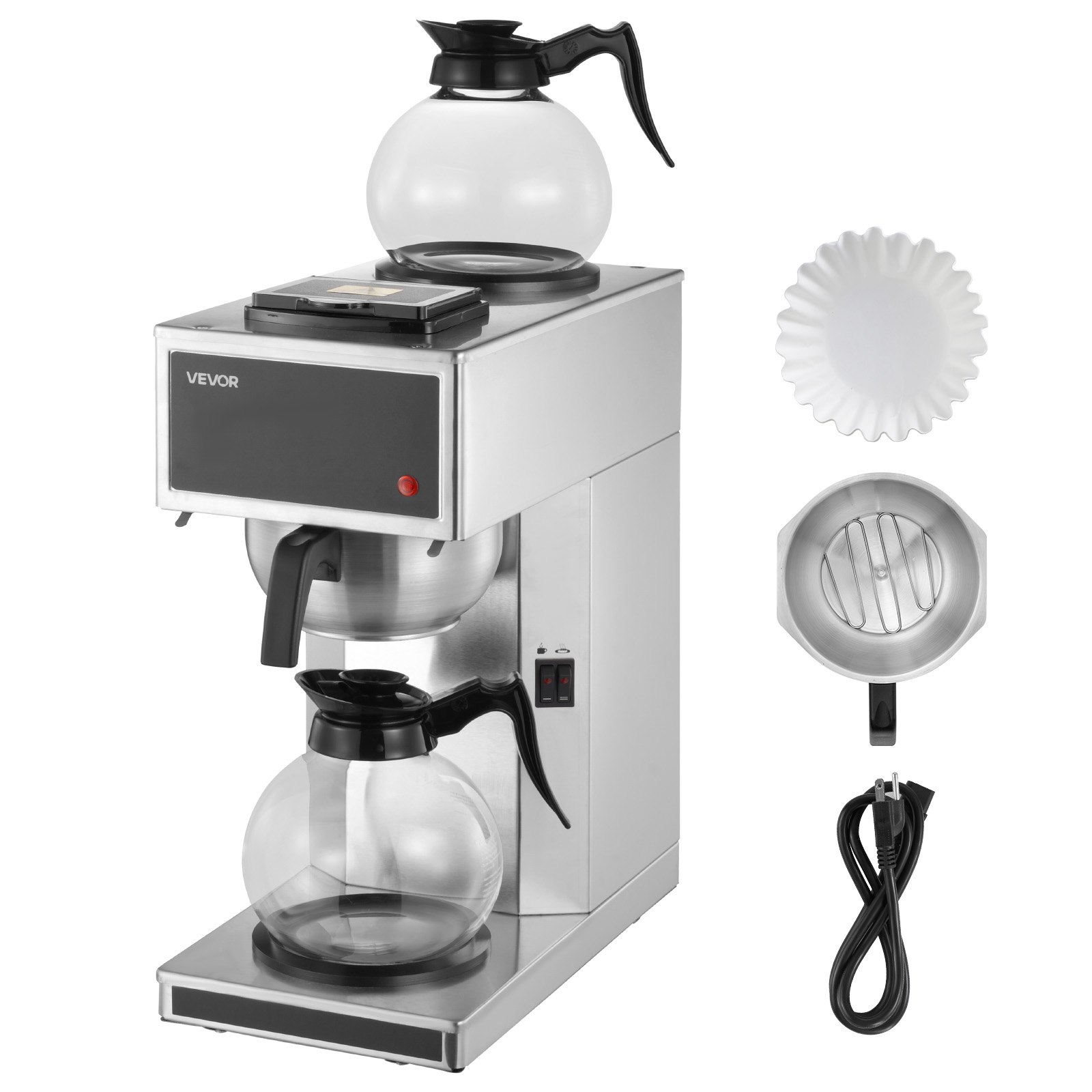 Cafetera de goteo comercial VEVOR, máquina para 12 tazas con 2 jarras de vidrio y 2 placas calentadoras, cafetera de goteo de acero inoxidable, ideal para restaurantes, oficinas, cafeterías y hogares.