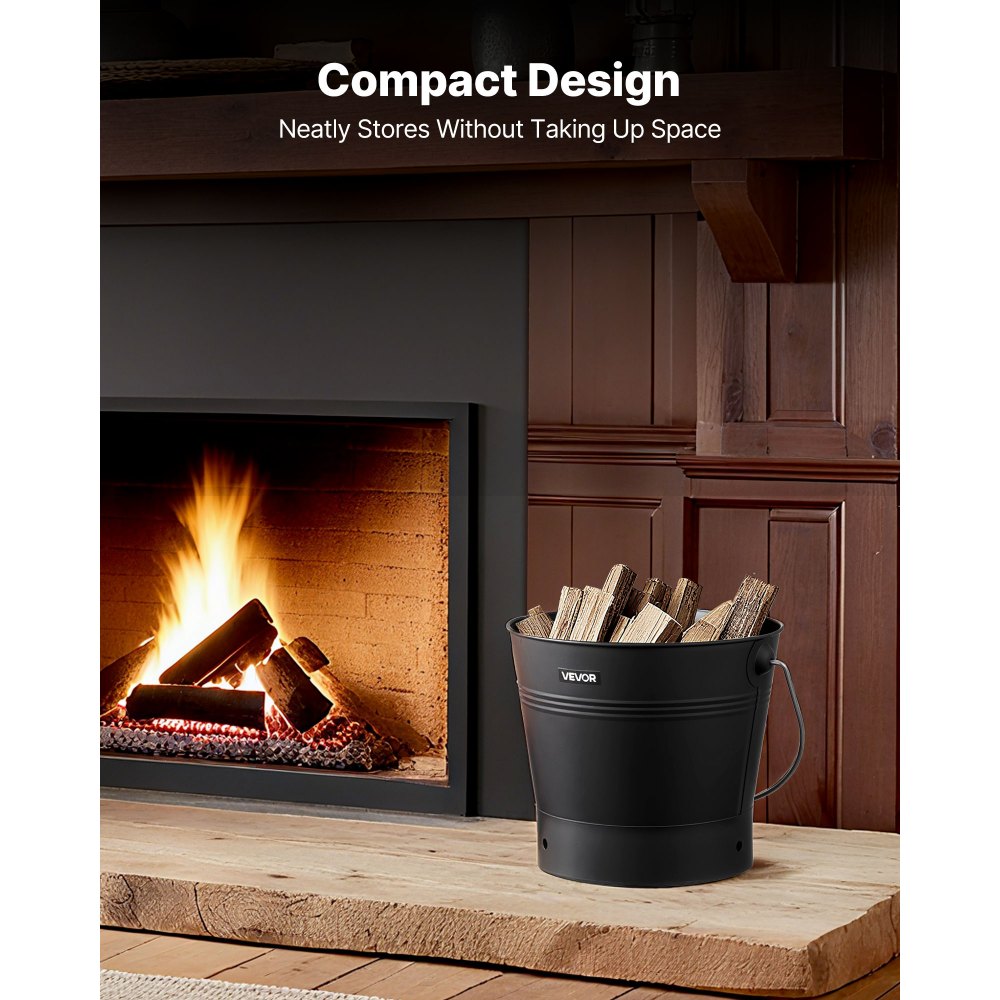 Cubo para cenizas VEVOR, juego de 4 piezas con tapa, pala, escoba y guantes. Cubo metálico para carbón y cenicero de chimenea, gran capacidad de 2,6 galones (9,8 litros) para chimeneas, fogatas, estufas de leña, uso interior y exterior.