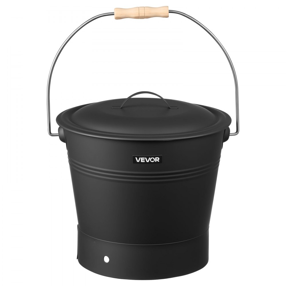 VEVOR Ash Bucket, 4 PCS with Lid, Shovel, Broom and Gloves, Metal Fireplace Charcoal Bucket and Ash Can, 2.6 GAL Large Capacity for Fireplace, Fire Pits, Wood Burning Stoves, Indoor and Outdoor