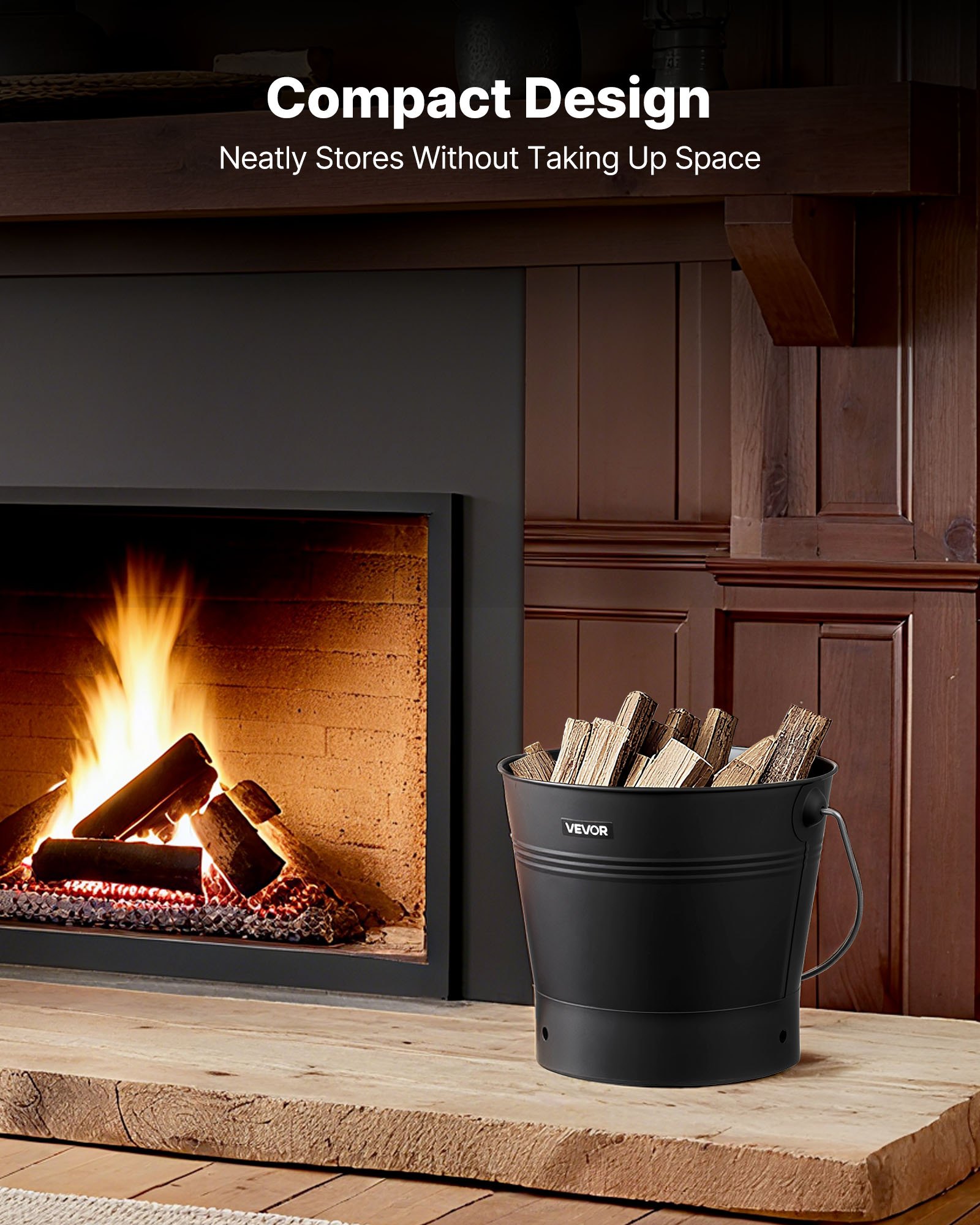 Cubo para cenizas VEVOR, juego de 4 piezas con tapa, pala, escoba y guantes. Cubo metálico para carbón y cenicero de chimenea, gran capacidad de 2,6 galones (9,8 litros) para chimeneas, fogatas, estufas de leña, uso interior y exterior.