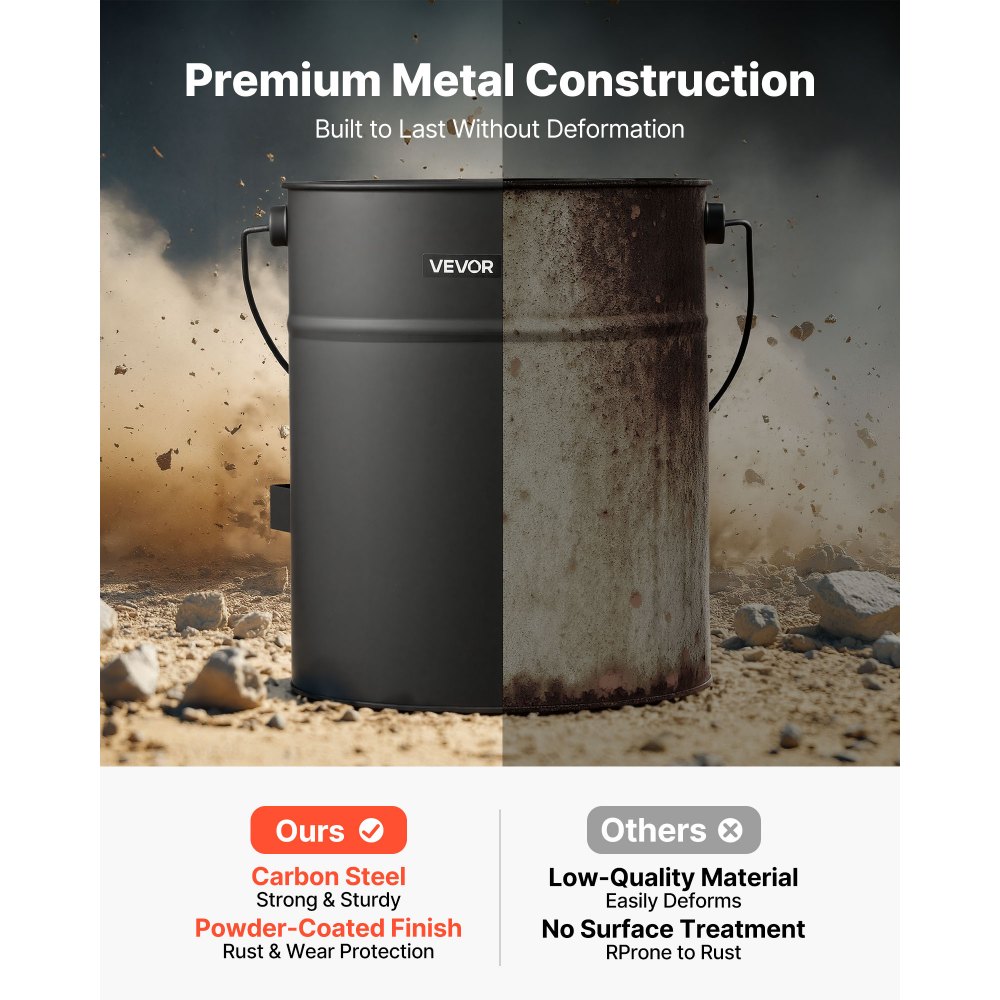 VEVOR Ash Bucket, 4 PCS with Lid, Shovel, Broom and Gloves, Metal Fireplace Charcoal Bucket and Ash Can, 4 GAL Large Capacity for Fireplace, Fire Pits, Wood Burning Stoves, Indoor and Outdoor
