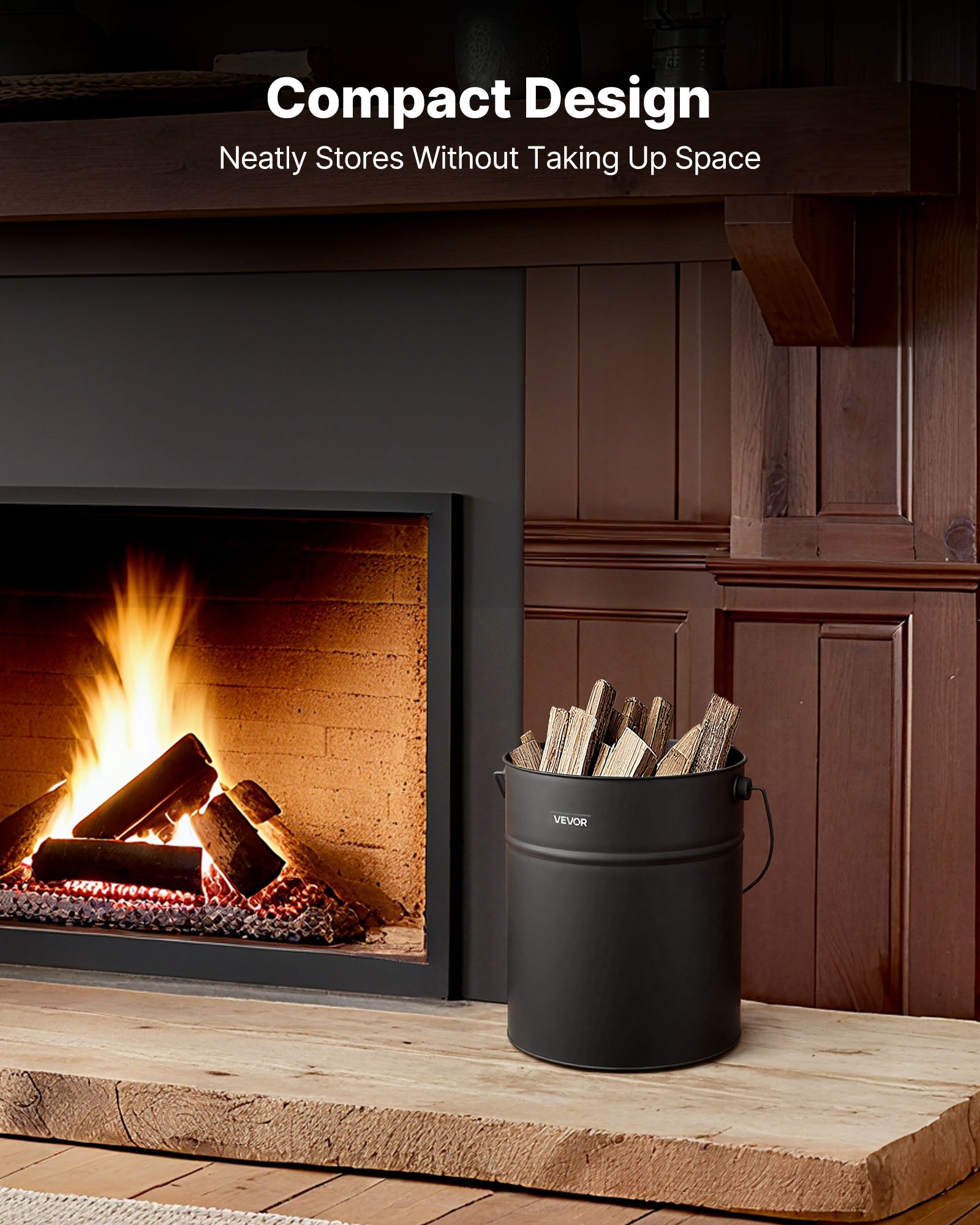 VEVOR Ash Bucket, 4 PCS with Lid, Shovel, Broom and Gloves, Metal Fireplace Charcoal Bucket and Ash Can, 4 GAL Large Capacity for Fireplace, Fire Pits, Wood Burning Stoves, Indoor and Outdoor