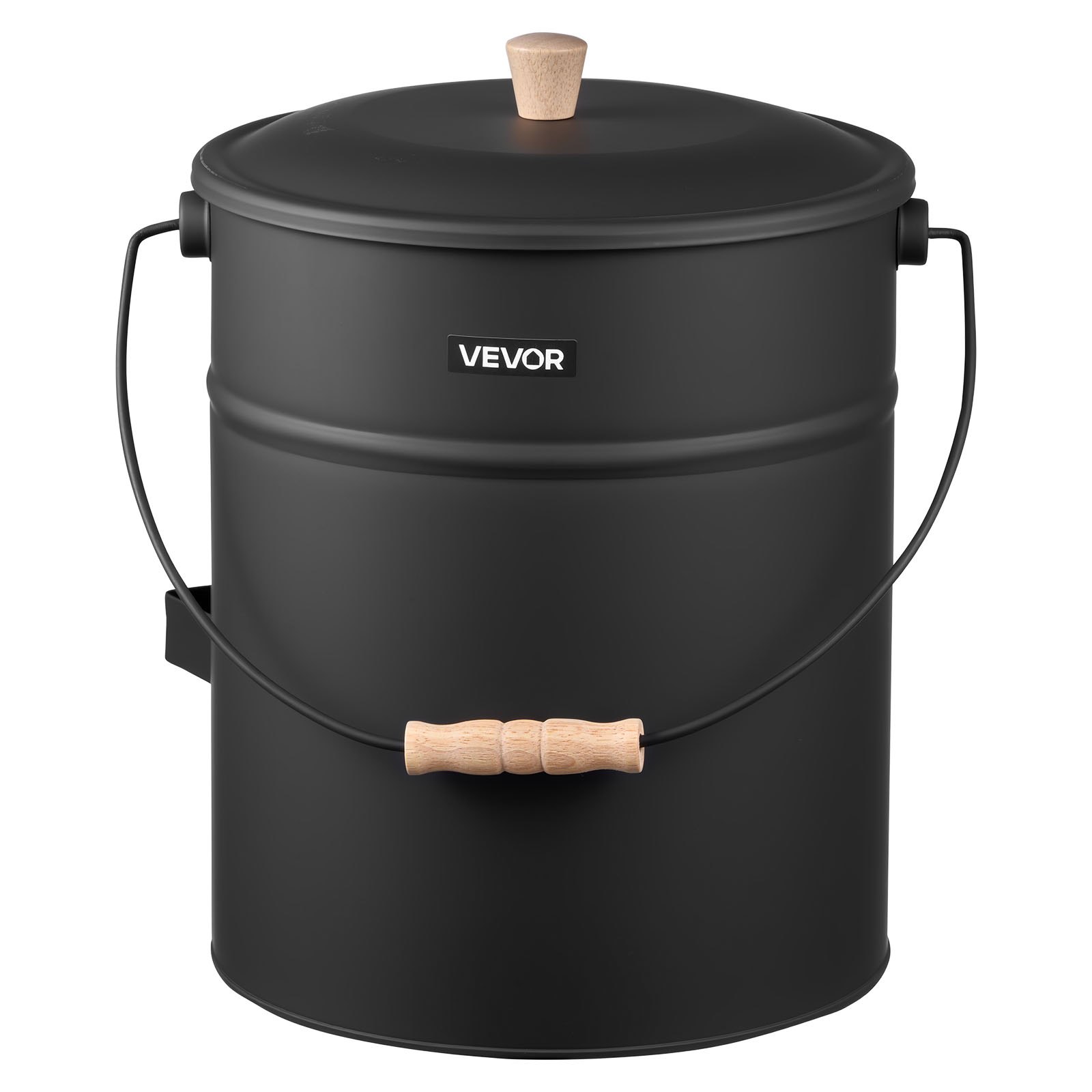 VEVOR Ash Bucket, 4 PCS with Lid, Shovel, Broom and Gloves, Metal Fireplace Charcoal Bucket and Ash Can, 4 GAL Large Capacity for Fireplace, Fire Pits, Wood Burning Stoves, Indoor and Outdoor
