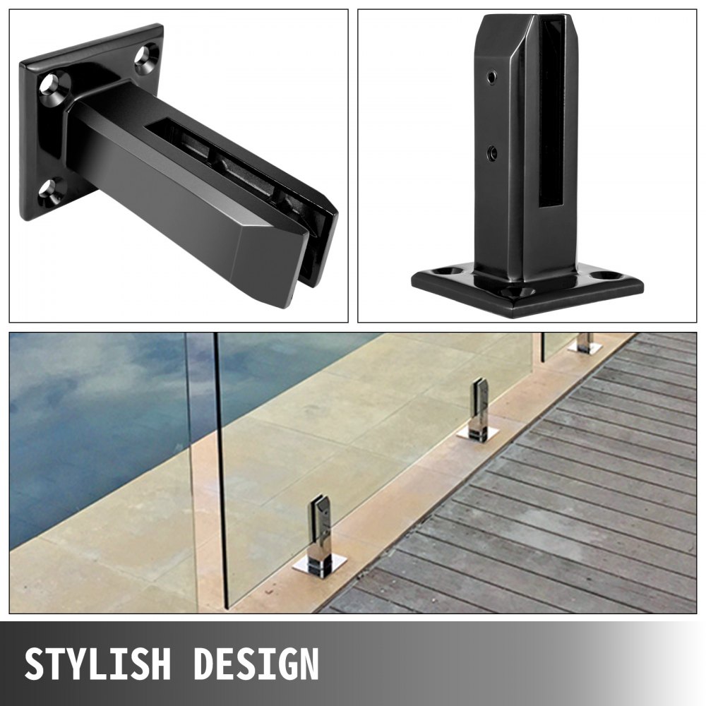 VEVOR Abrazadera de barandilla de vidrio 10PCS, barandilla de vidrio 3.8x3.8x6.3 pulgadas, Abrazadera de vidrio 304 Acero inoxidable Negro, Espiga de barandilla de vidrio Espesor de vidrio 3/10" a 1/2" Balcón, Jardín, Pasamanos de cubierta, Escalera