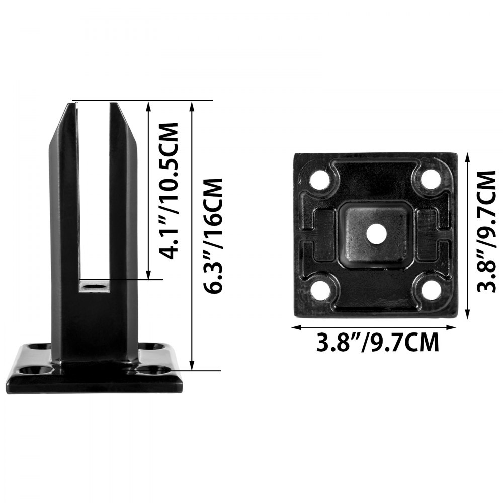 VEVOR Abrazadera de barandilla de vidrio 10PCS, barandilla de vidrio 3.8x3.8x6.3 pulgadas, Abrazadera de vidrio 304 Acero inoxidable Negro, Espiga de barandilla de vidrio Espesor de vidrio 3/10" a 1/2" Balcón, Jardín, Pasamanos de cubierta, Escalera